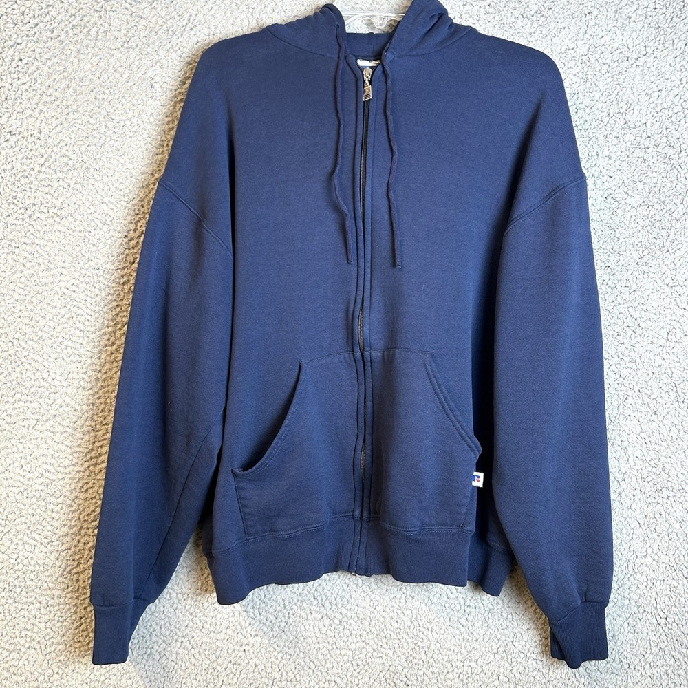 Vintage 90s Russell Athletic Navy Blue Adult Size Large Full Zip Hoodie